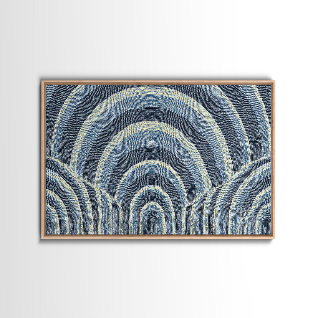 Blue Arched Concentric Lines Canvas Print, Modern Geometric Wall Art, Scandinavian Abstract Decor, Minimal MCM Poster Print