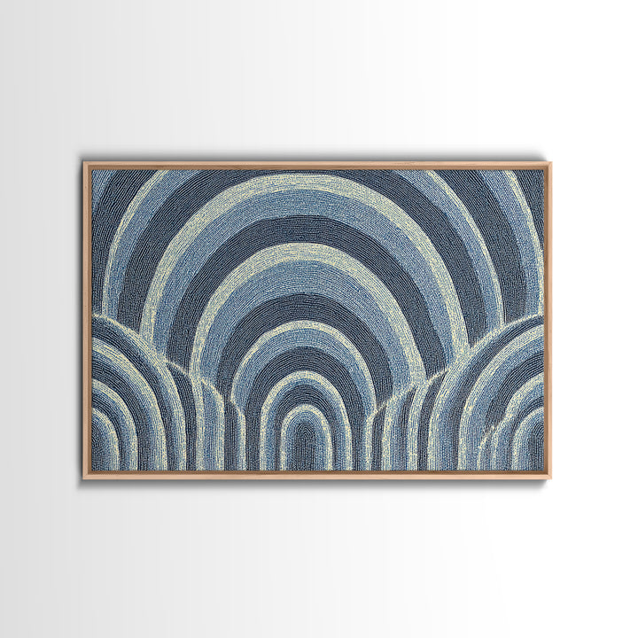 Blue Arched Concentric Lines Canvas Print, Modern Geometric Wall Art, Scandinavian Abstract Decor, Minimal MCM Poster Print