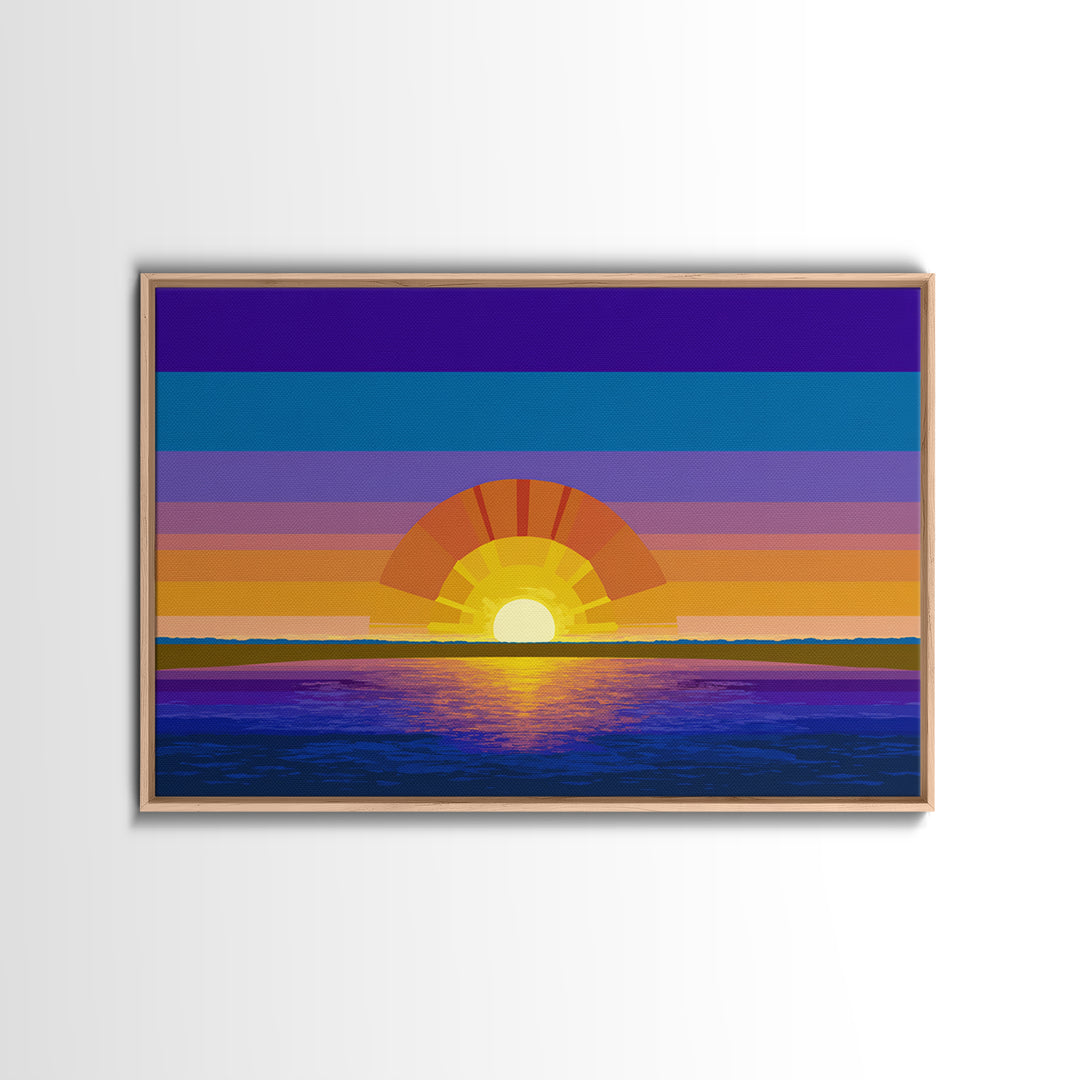 Geometric Ocean Sunset Wall Art, Midcentury Modern Art Print, Colorful Retro Wall Decor, Coastal Living Room Poster Gift