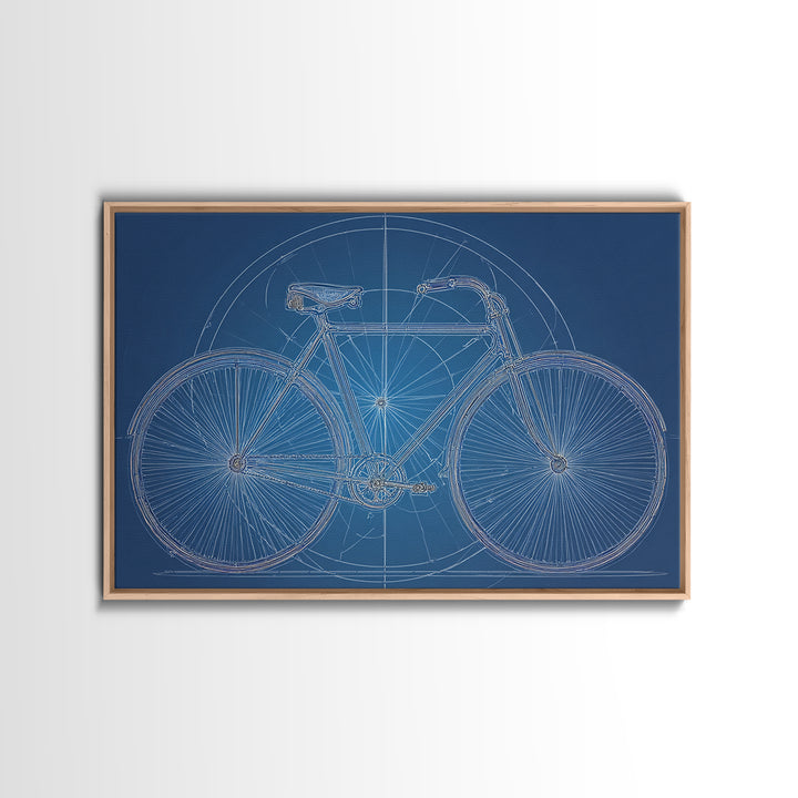 Blueprint Bicycle Wall Art, Technical Line Drawing, Midcentury Modern Bike Poster, Blue Geometric Office Decor Print Gift