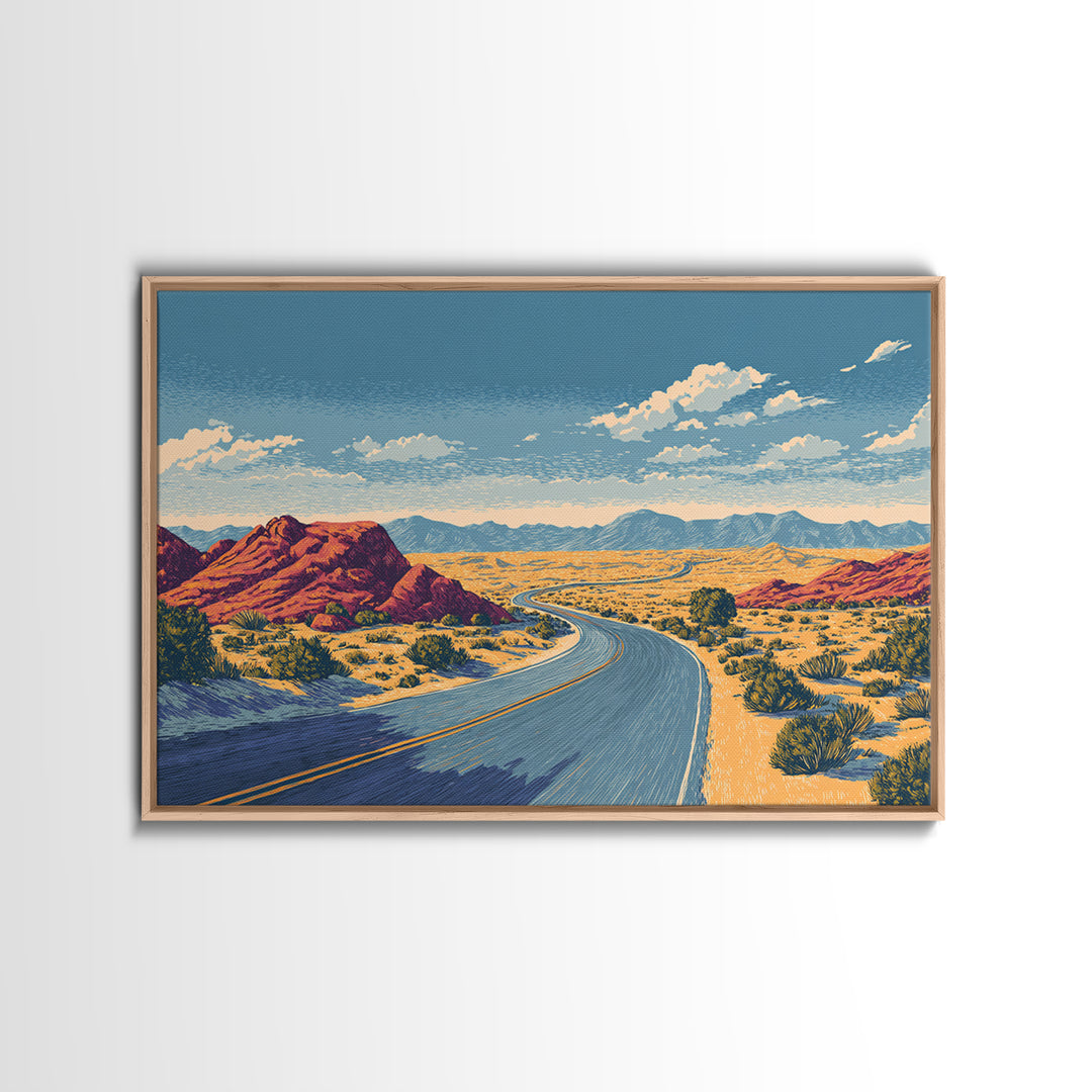 Red Rock Desert Highway Canvas Print, Midcentury Modern Art, Retro Travel Poster, Southwestern Decor, Scenic Wall Decor Gift