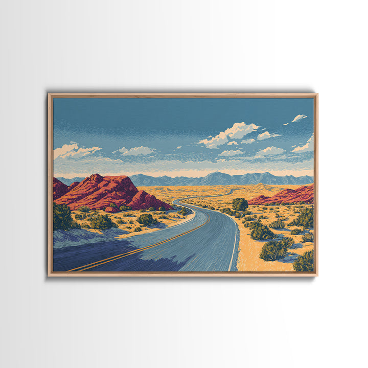 Red Rock Desert Highway Canvas Print, Midcentury Modern Art, Retro Travel Poster, Southwestern Decor, Scenic Wall Decor Gift