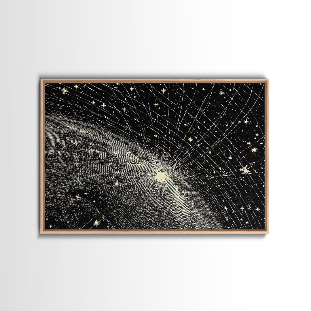 Black And White Earth Sunrise Wall Art, Celestial Space Illustration, Minimalist Art Print, Constellation Poster Decor Gift