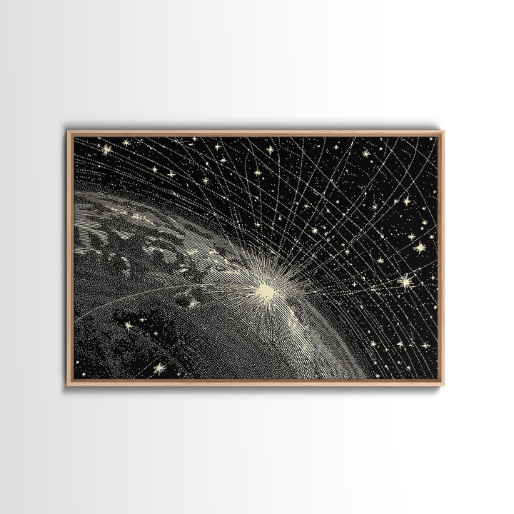 Black And White Earth Sunrise Wall Art, Celestial Space Illustration, Minimalist Art Print, Constellation Poster Decor Gift