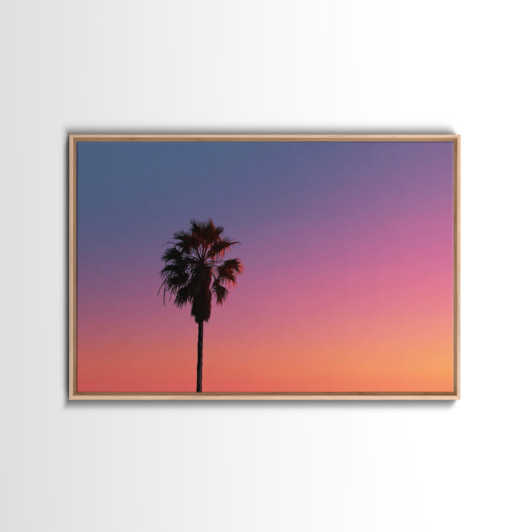 Palm Tree Sunset Silhouette Wall Art, Pink Orange Tropical Canvas Print, Retro Coastal Decor, California Art Print, Living Room Decor