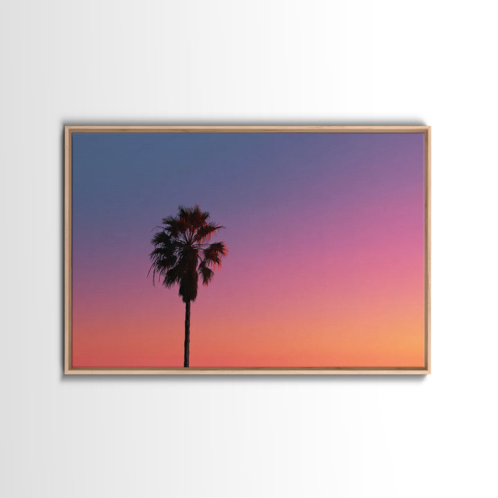 Palm Tree Sunset Silhouette Wall Art, Pink Orange Tropical Canvas Print, Retro Coastal Decor, California Art Print, Living Room Decor
