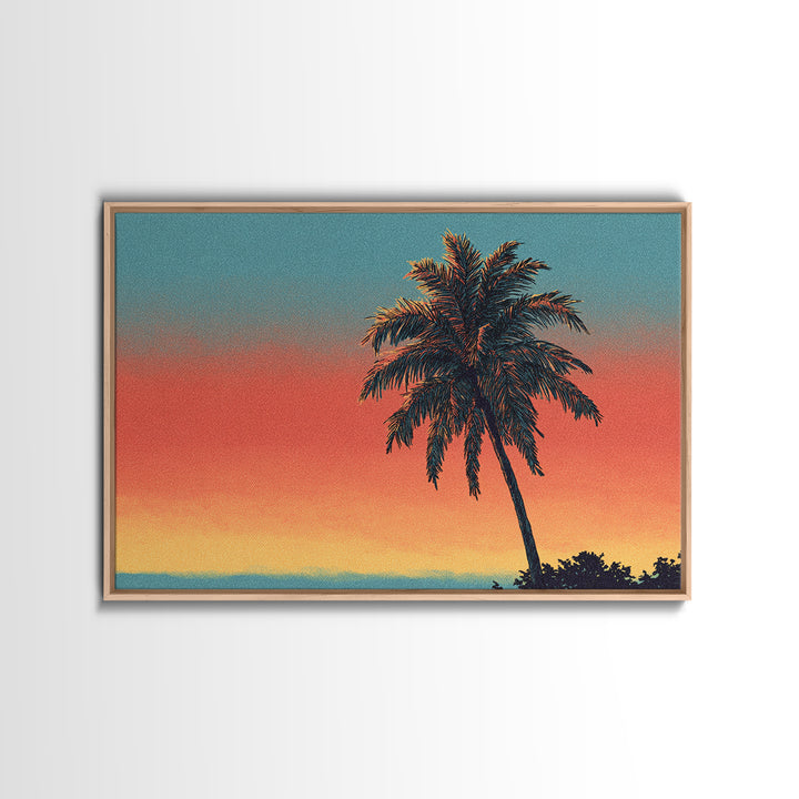 Textured Palm Sunset Wall Art, Retro Tropical Canvas Print, Midcentury Modern Decor, California Poster, Coastal Home Decor