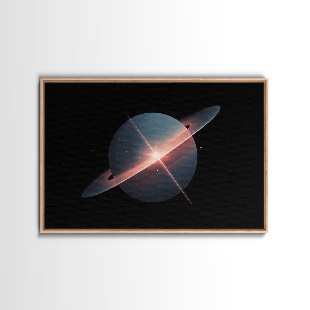 Blue Ringed Planet Wall Art, Saturn Inspired Canvas Print, Retro Space Poster, Modern Sci Fi Decor, Galaxy Art Print Gift