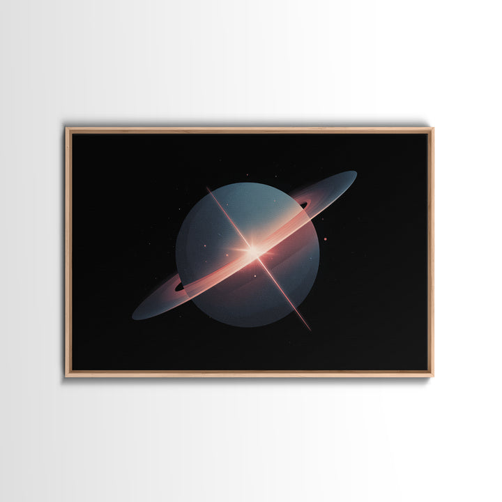 Blue Ringed Planet Wall Art, Saturn Inspired Canvas Print, Retro Space Poster, Modern Sci Fi Decor, Galaxy Art Print Gift