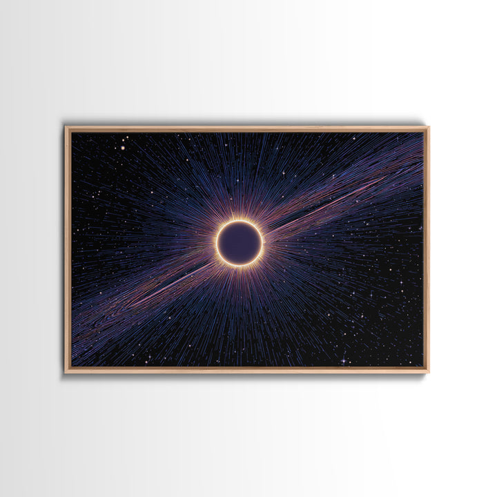 Radiant Solar Eclipse Wall Art, Cosmic Starburst Canvas Print, Space Abstract Poster, Modern Sci Fi Galaxy Decor, Blue Wall Art