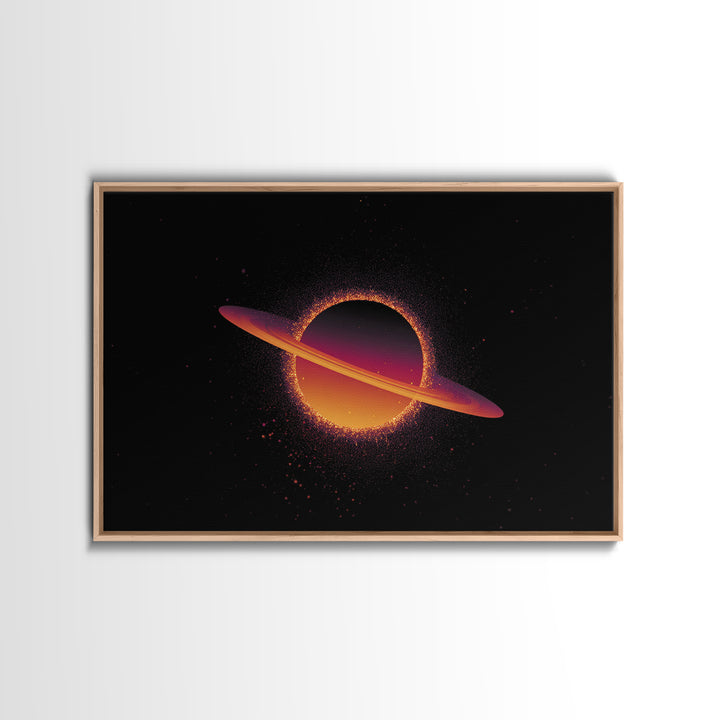 Orange Ringed Planet Wall Art, Retro Cosmic Canvas Print, Saturn Inspired Space Poster, Modern Sci Fi Home Decor, Galaxy Art Print