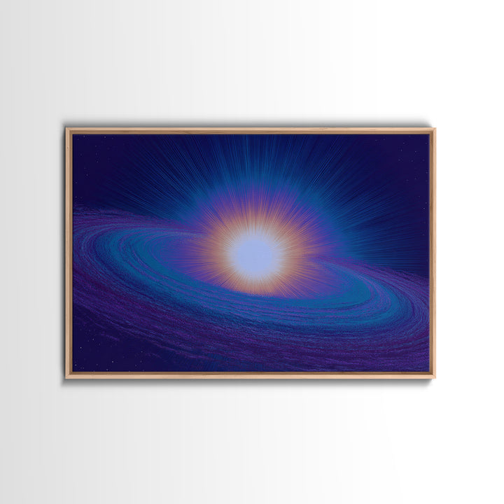 Radiant Cosmic Galaxy Ring Wall Art, Retro Sci Fi Space Poster, Blue Purple Modern Abstract Art, Mid Century Decor Print