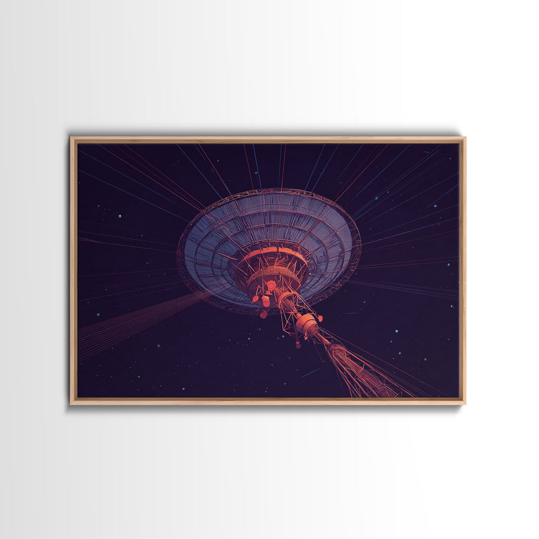 Deep Space Radio Telescope Wall Art, Purple Starry Observatory Dish, Retro Sci Fi Poster, Modern Abstract Canvas Print Decor