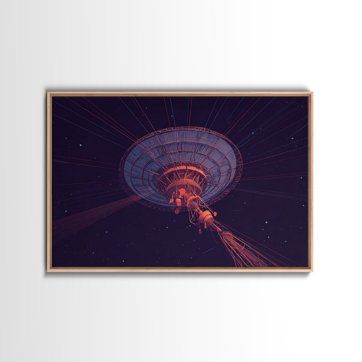 Deep Space Radio Telescope Wall Art, Purple Starry Observatory Dish, Retro Sci Fi Poster, Modern Abstract Canvas Print Decor