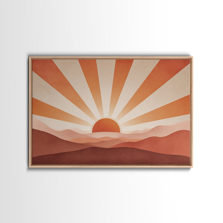Minimalist Abstract Sunrise Canvas Print, Blush Mountain Landscape, Mid Century Modern Wall Decor For Bedroom And Office