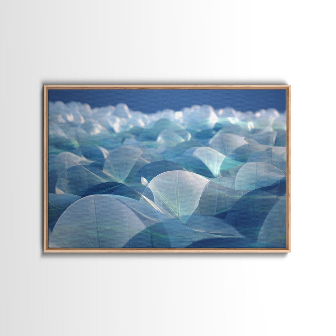 Blue Translucent Dome Landscape Abstract Canvas Print, Modern Wall Art, Cool Minimalist Ocean Ice Blue Bedroom Decor Poster