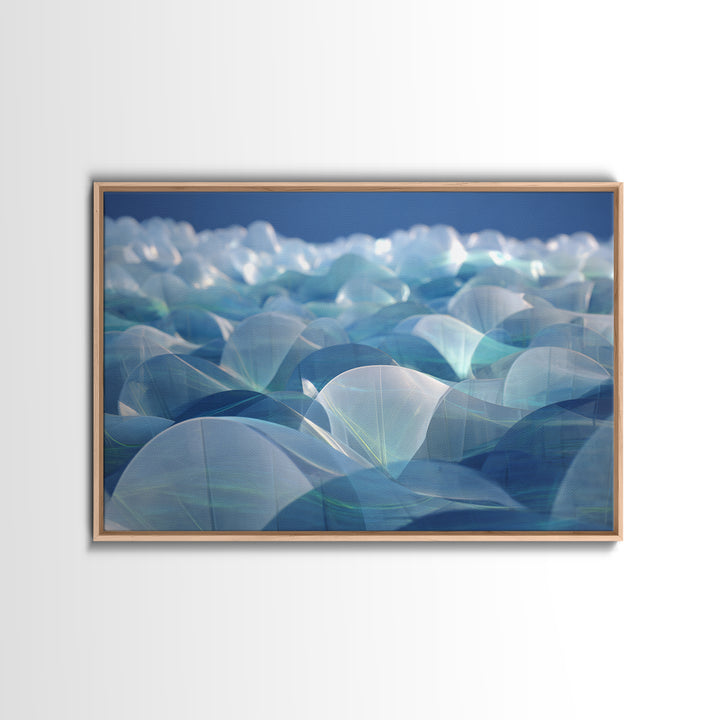 Blue Translucent Dome Landscape Abstract Canvas Print, Modern Wall Art, Cool Minimalist Ocean Ice Blue Bedroom Decor Poster