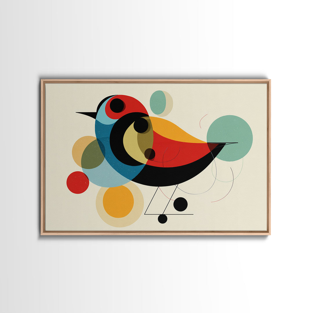 Abstract Midcentury Bird Wall Art, Colorful Circle Shapes Poster, Modern Geometric Art Print, Playful Retro Nursery Home Decor