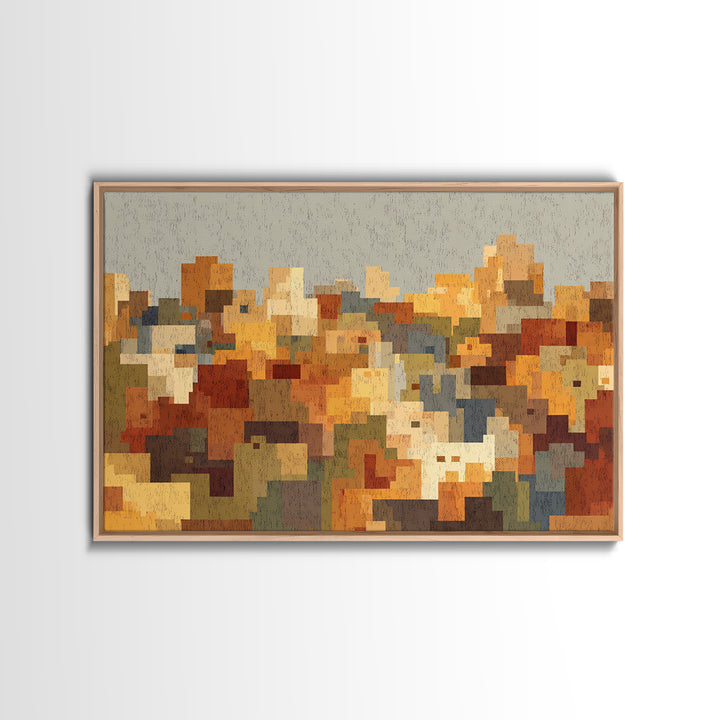 Warm Abstract City Blocks Wall Art, Mid Century Modern Decor, Geometric Urban Landscape Print, Colorful Home Office Poster
