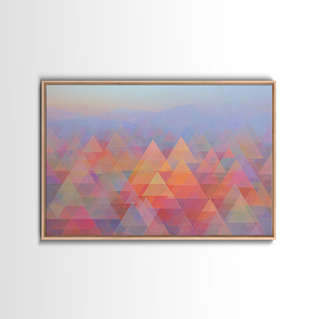 Pastel Triangle Mountain Landscape Wall Art, Geometric Abstract Art, Midcentury Modern Living Room Decor, Colorful Canvas Print