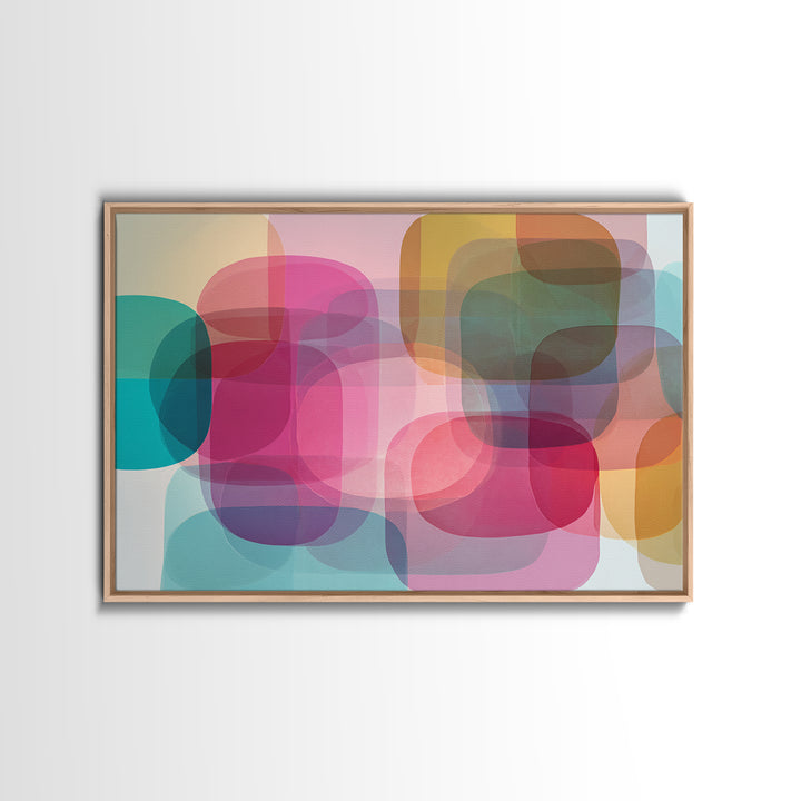 Colorful Translucent Rounded Rectangle Abstract Wall Art, Modern Geometric Art Print, Pink Teal Bauhaus Home Decor Poster