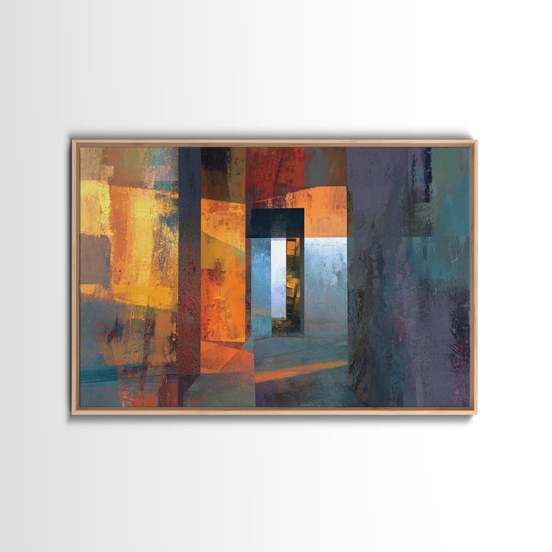 Orange Teal Abstract Doorway Wall Art, Midcentury Modern Art, Geometric Wall Decor, Modern Abstract Art, Living Room Decor