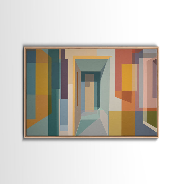 Pastel Abstract Hallway Canvas Print, Midcentury Modern, Geometric Poster, Modern Wall Decor, Minimalist Decor, Home Office Art