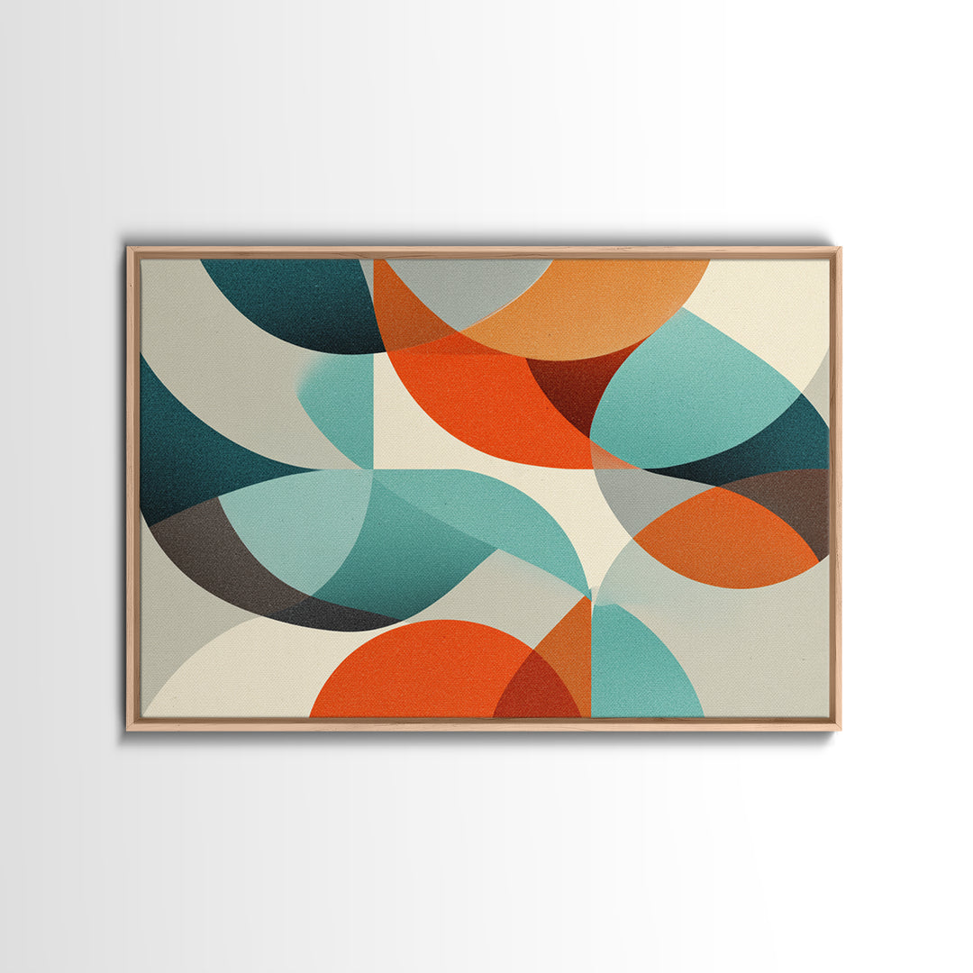 Orange Teal Circle Abstract Wall Art, Midcentury Modern Art, Geometric Shapes Art, Modern Art Print, Retro Wall Decor, Home Decor