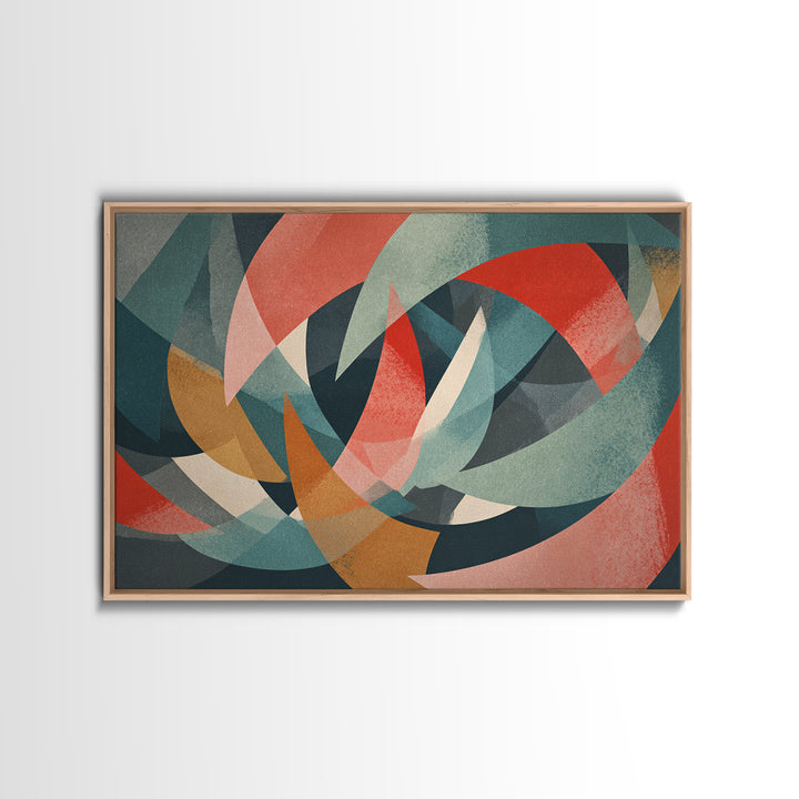 Dynamic Red Teal Abstract Canvas Print, Midcentury Abstract, Geometric Wall Art, Modern Art Print, Bold MCM Wall Decor, Statement Piece