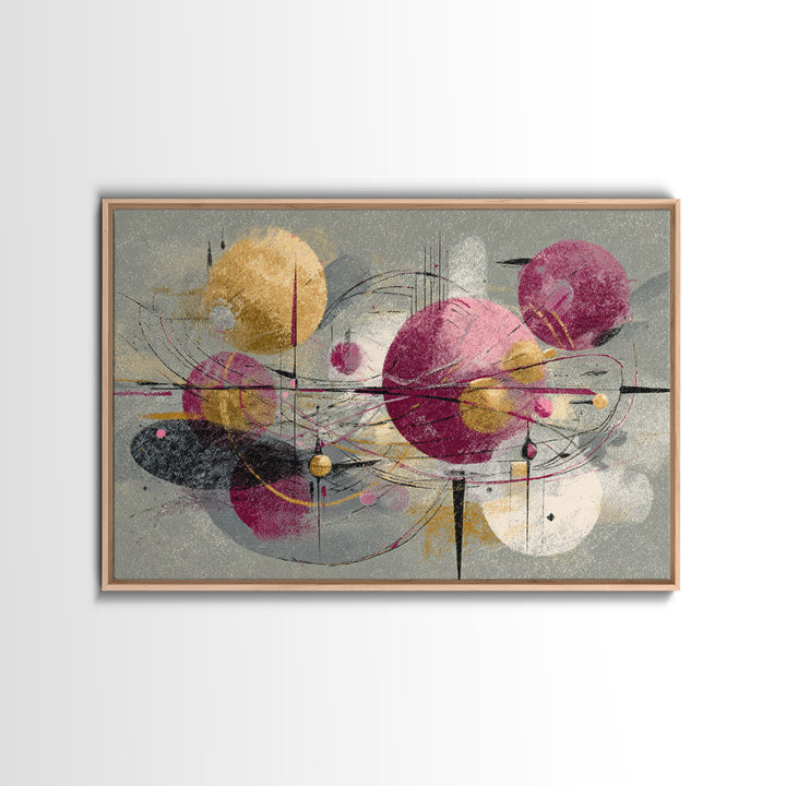 Magenta Gold Atomic Orbits Abstract Wall Art, Midcentury Modern Art Print, Retro Geometric Decor, Bold MCM Wall Decor Prints