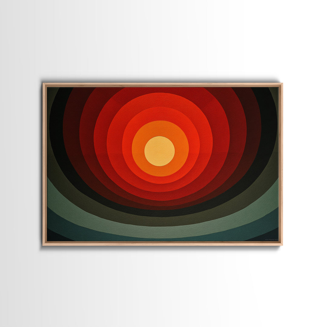 Hard Edge Red Orange Target Canvas Print, Midcentury Modern Wall Art, Retro Geometric Poster For Office Home Decor MCM Style