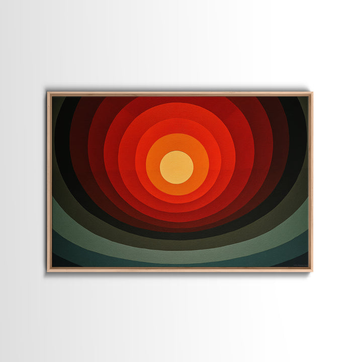 Hard Edge Red Orange Target Canvas Print, Midcentury Modern Wall Art, Retro Geometric Poster For Office Home Decor MCM Style