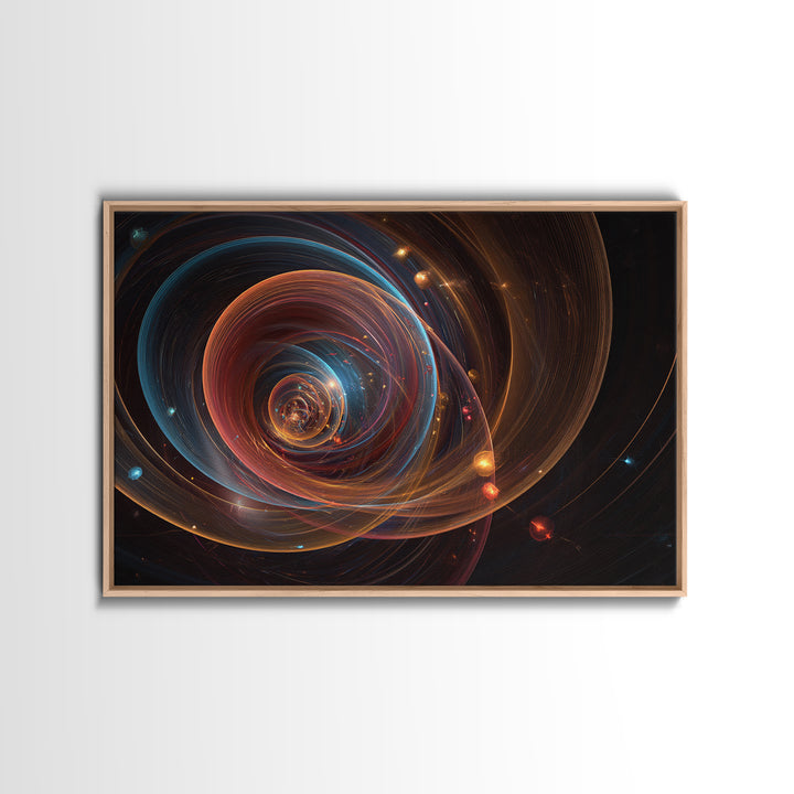 Cosmic Orbital Spiral Framed Canvas Print, Modern Abstract Art, Space Abstract Art Decor, Sci Fi Wall Art For Home Office