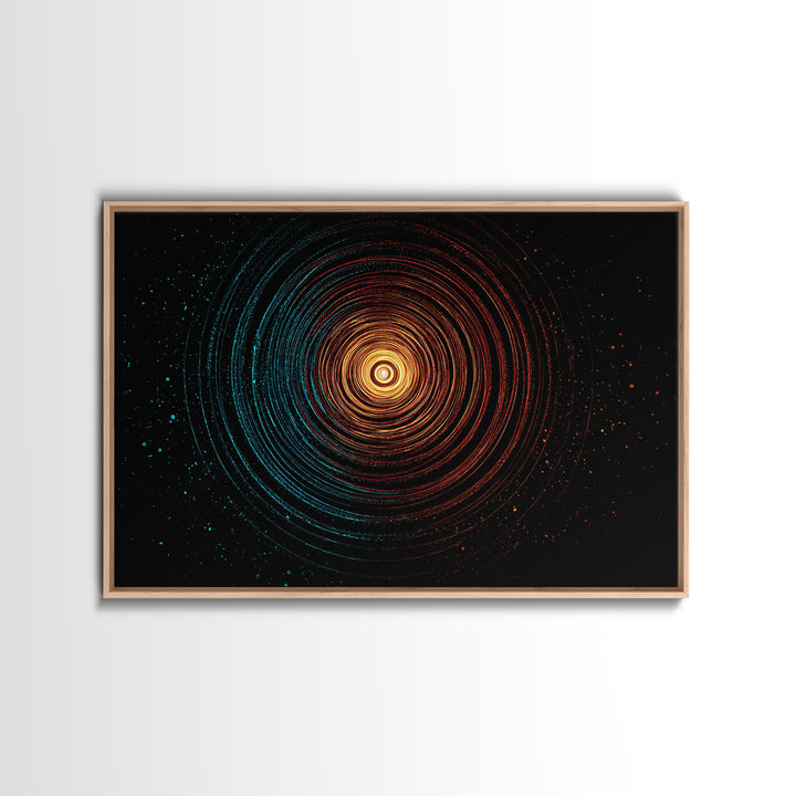 Glowing Orange Teal Concentric Rings Wall Art, Modern Abstract Art Print, Cosmic Retro Geometric Decor For Bedroom Office