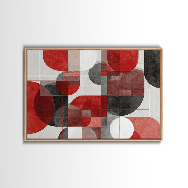 Red Black Geometric Circles Wall Art, Bauhaus Inspired Abstract Canvas Print, Modern MCM Decor For Living Room Office Gallery