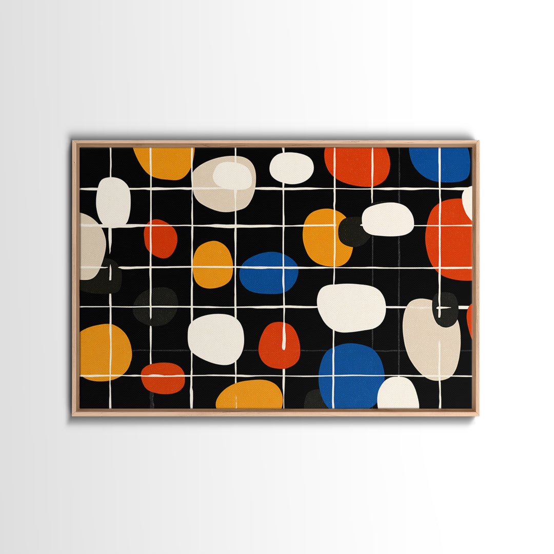 Atomic Oval Grid Wall Art, Orange Blue Midcentury Canvas Print, Retro Modern Geometric Decor For Kitchen Or Office Gallery Wall