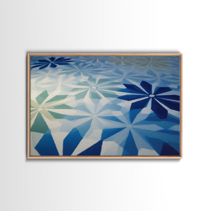 Blue Geometric Floral Pattern Wall Art, Scandinavian Modern Abstract Print, Coastal Bedroom Decor, Minimalist Home Office Art