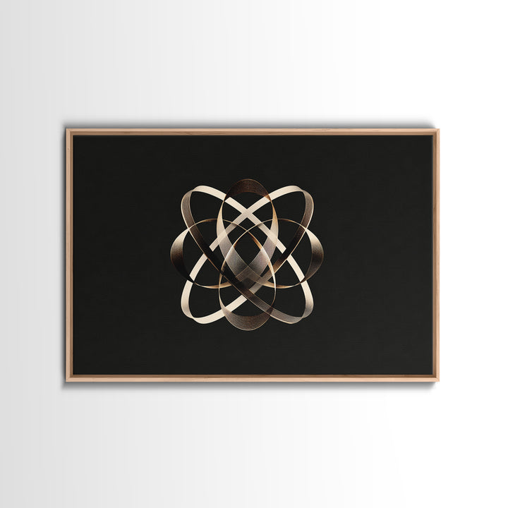 Gold Metallic Atomic Orbit On Black, Modern Wall Art, Geometric Abstract Poster, Luxe Contemporary Decor Canvas Print Gift