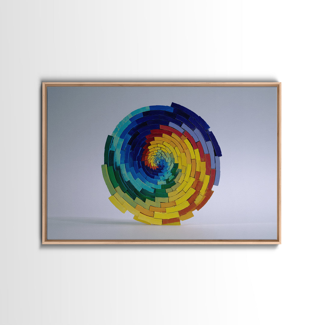 Rainbow Spiral Modern Sculpture Canvas Print, Midcentury Modern Geometric Wall Art, Colorful MCM Statement Piece Decor Gift