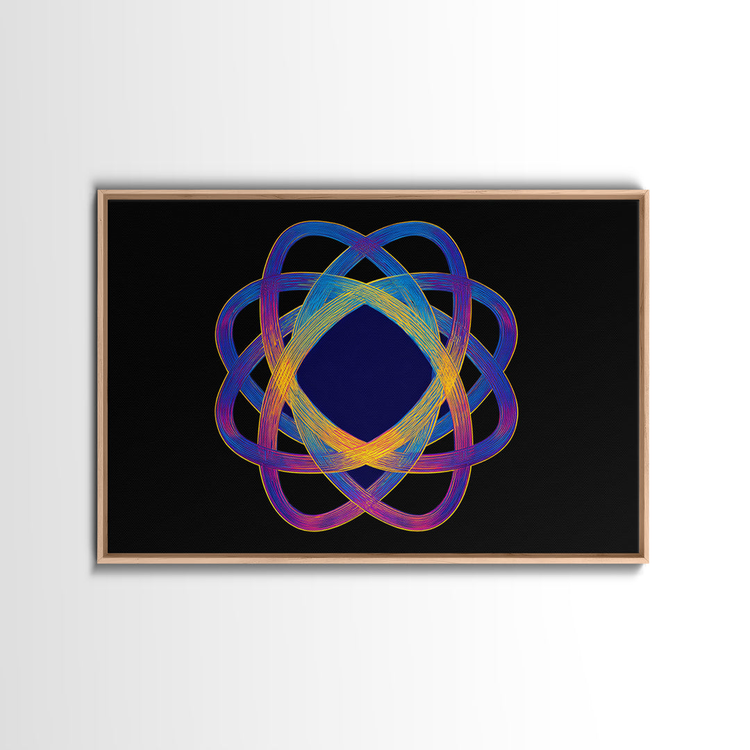Neon Atomic Spirograph Abstract Wall Art, Midcentury Modern Art Print, Geometric Op Art, Retro Black Decor, Statement Piece