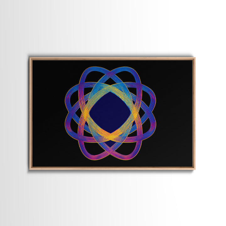 Neon Atomic Spirograph Abstract Wall Art, Midcentury Modern Art Print, Geometric Op Art, Retro Black Decor, Statement Piece