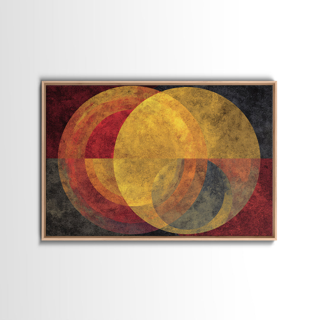 Red Gold Circle Abstract Wall Art, Midcentury Modern Canvas Print, Bauhaus Geometric Decor, Retro Home Office Statement Art