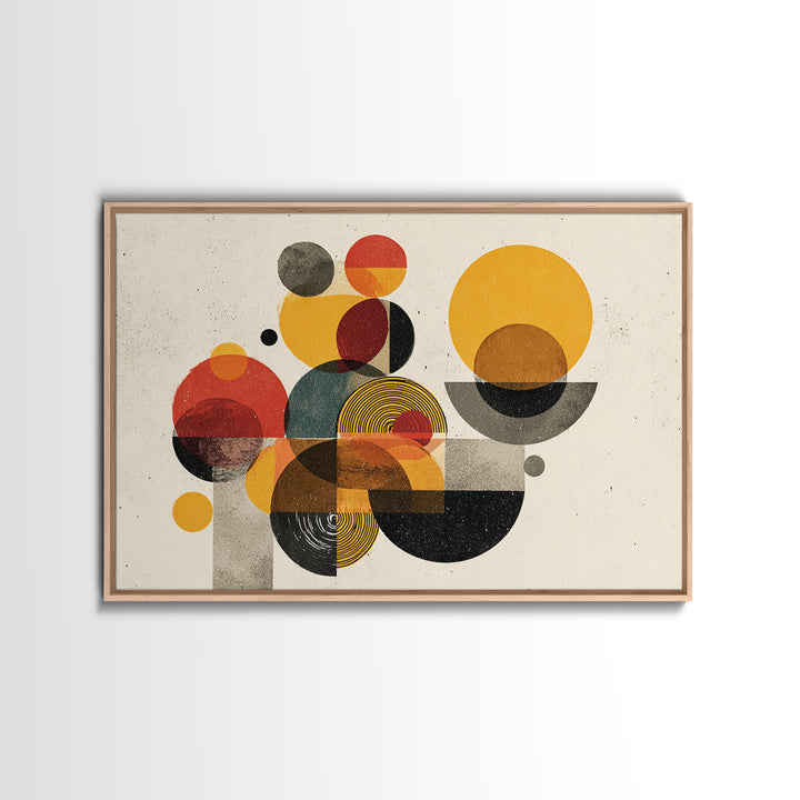 Warm Bauhaus Circles Canvas Print, Midcentury Modern Wall Art, Geometric Abstract Art, Retro Orange Black Home Decor Print Gift