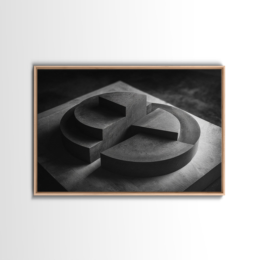 Black And White Concrete Circle Sculpture Canvas Print, Modern Abstract Art, Minimalist Wall Art, Masculine Office Wall Decor
