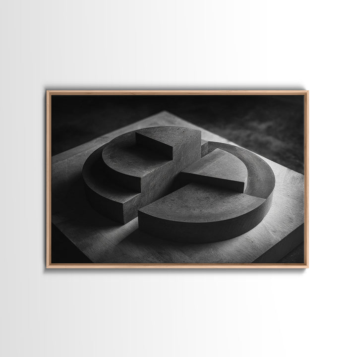Black And White Concrete Circle Sculpture Canvas Print, Modern Abstract Art, Minimalist Wall Art, Masculine Office Wall Decor