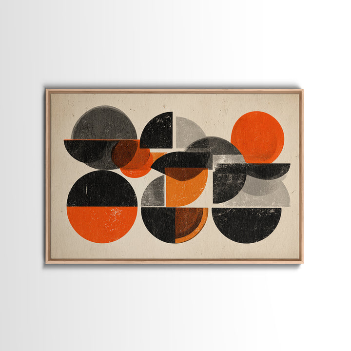 Orange Black Gray Circle Collage Wall Art, Midcentury Modern Art Print, Retro Geometric Poster, Bold MCM Living Room Wall Decor