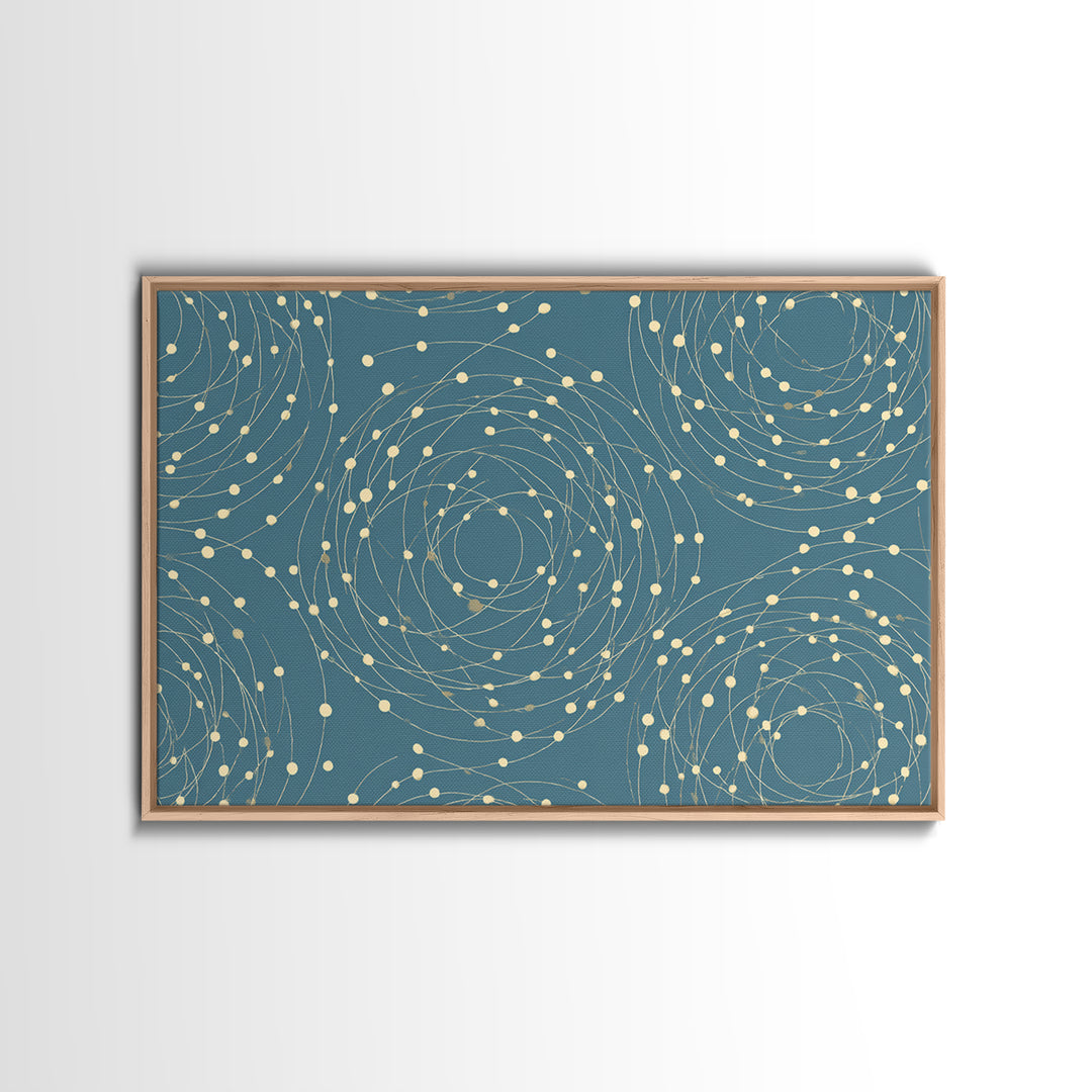 Teal Spiral Orbit Abstract Wall Art, Midcentury Modern Geometric Print, Atomic Pattern, Blue Minimalist Decor For Office