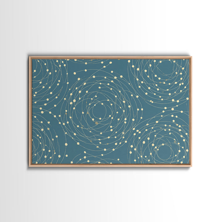 Teal Spiral Orbit Abstract Wall Art, Midcentury Modern Geometric Print, Atomic Pattern, Blue Minimalist Decor For Office