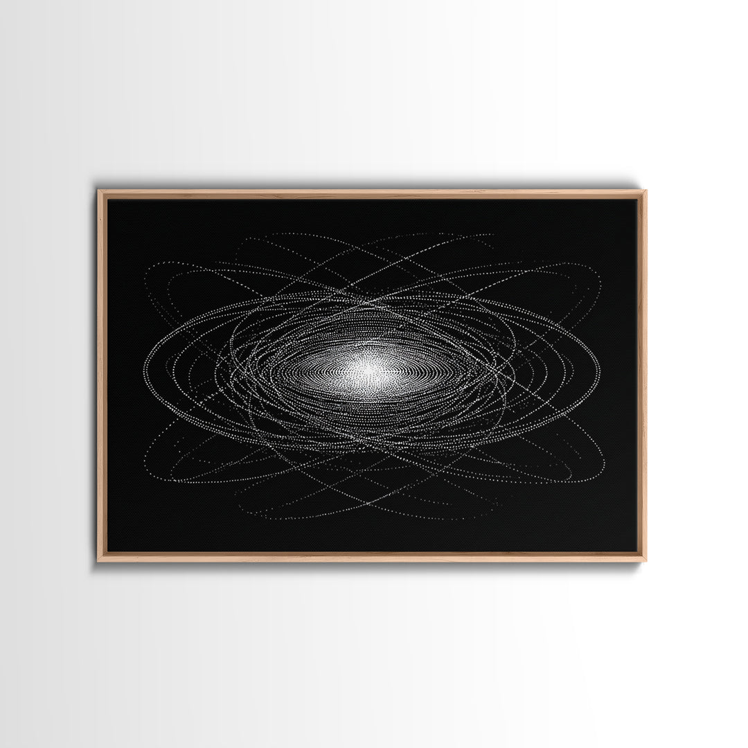 White Dotted Orbital Galaxy Wall Art, Cosmic Abstract Art Print, Modern Space Poster, Sci Fi Wall Decor, Black Minimalist Decor