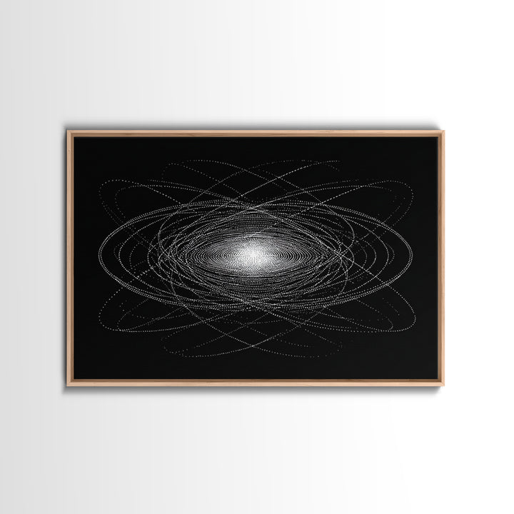 White Dotted Orbital Galaxy Wall Art, Cosmic Abstract Art Print, Modern Space Poster, Sci Fi Wall Decor, Black Minimalist Decor